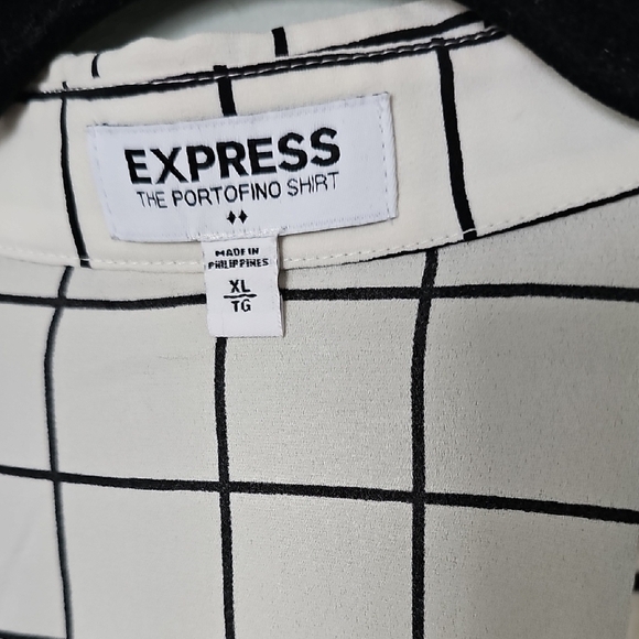 Express Portofino White and Black Windowpane Long Sleeve Button Down Shirt XL - Picture 2 of 10